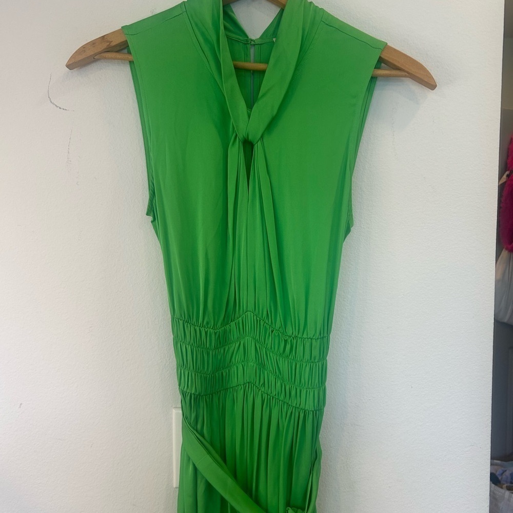 NOUVELLE SILK95FIVE Costantia Silk Maxi Dress Green Tie Keyhole Quiet Luxury S - Picture 4 of 13